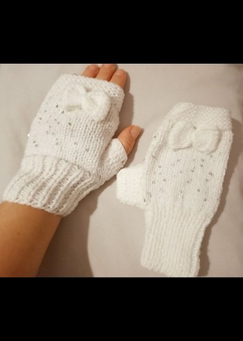 Yarım Parmak Örgü Kadın Eldiven Beyaz - Görsel 4