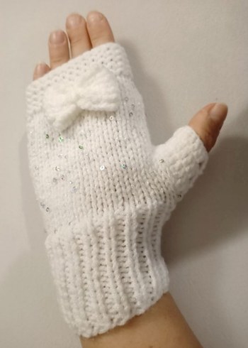 Yarım Parmak Örgü Kadın Eldiven Beyaz - Görsel 3