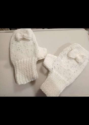 Yarım Parmak Örgü Kadın Eldiven Beyaz - Görsel 5