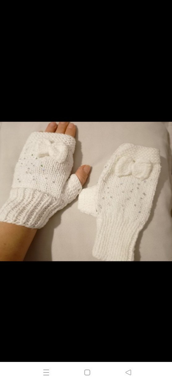 Yarım Parmak Örgü Kadın Eldiven Beyaz - Görsel 2
