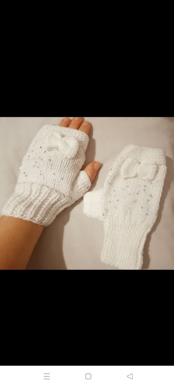 Yarım Parmak Örgü Kadın Eldiven Beyaz - Görsel 4