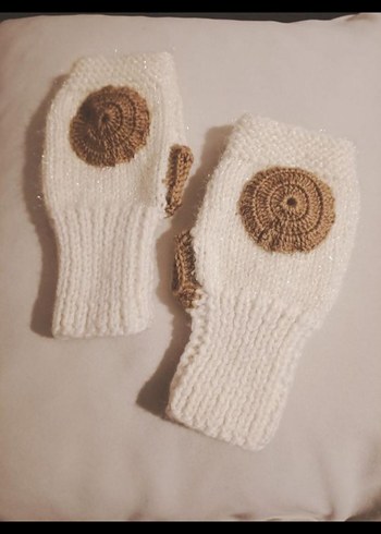 Beyaz Bohem Örgü Parmaksız Eldiven - Görsel 5