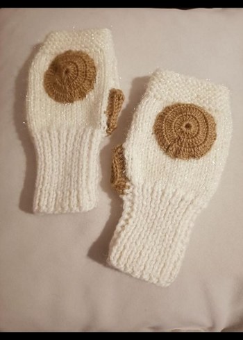 Beyaz Bohem Örgü Parmaksız Eldiven - Görsel 2