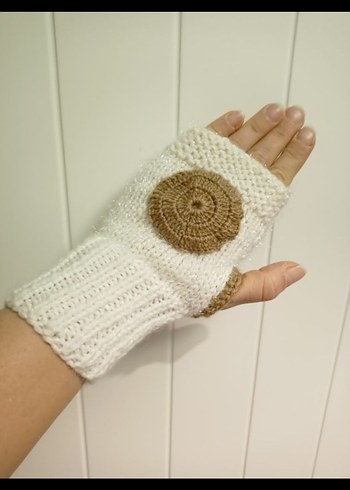 Beyaz Bohem Örgü Parmaksız Eldiven - Görsel 7