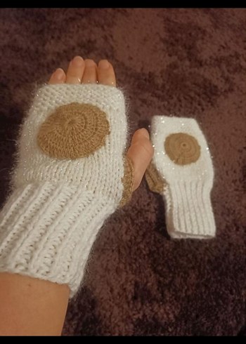 Beyaz Bohem Örgü Parmaksız Eldiven - Görsel 6