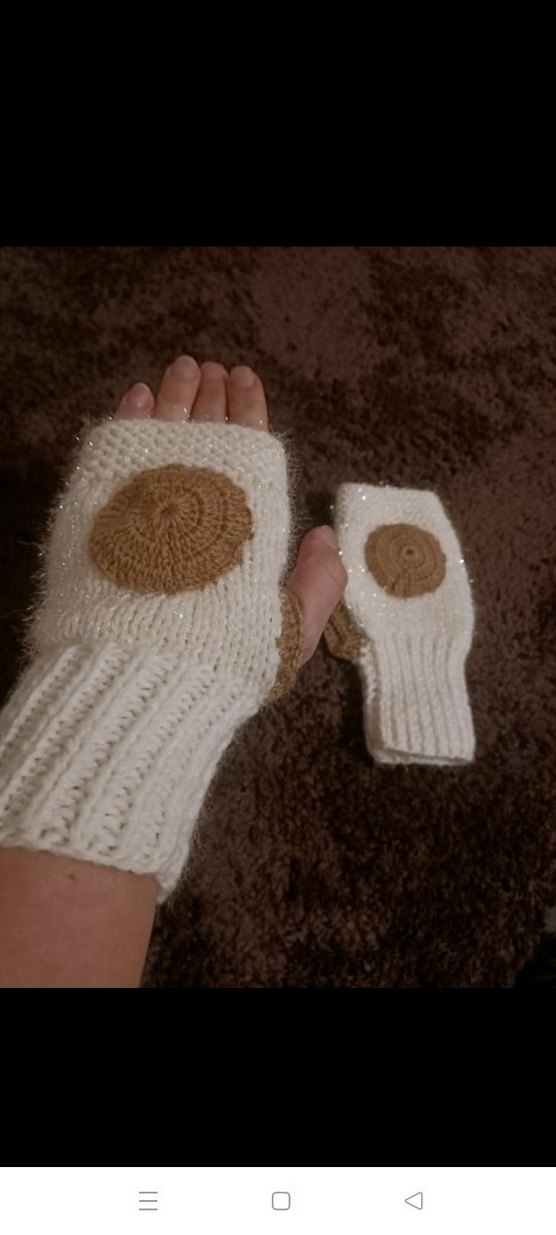 Beyaz Bohem Örgü Parmaksız Eldiven - Görsel 3