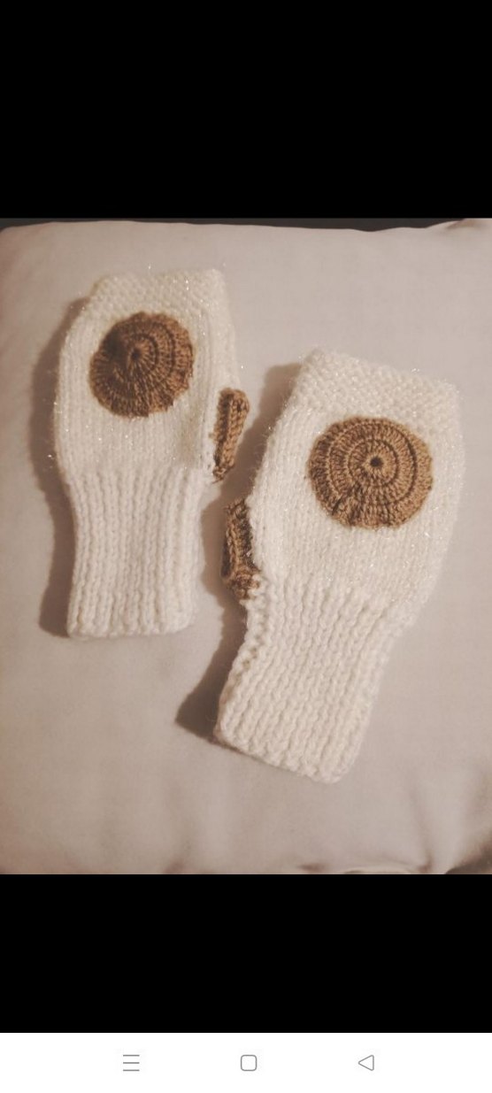 Beyaz Bohem Örgü Parmaksız Eldiven - Görsel 5