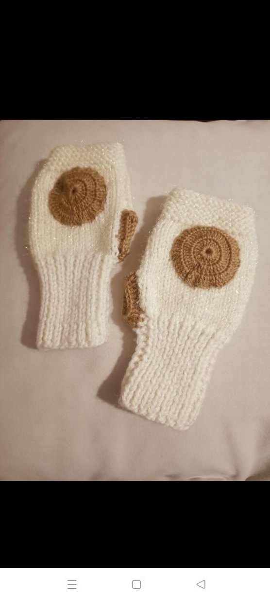 Beyaz Bohem Örgü Parmaksız Eldiven - Görsel 2