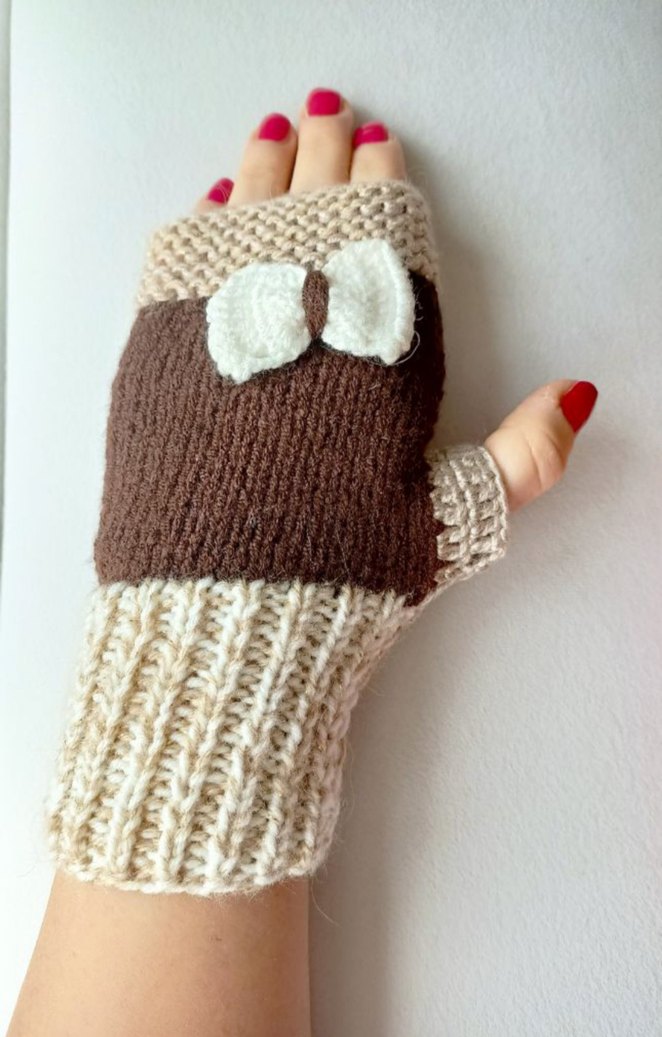 Kadın Bohem Örgü Parmaksız Eldiven - Görsel 4