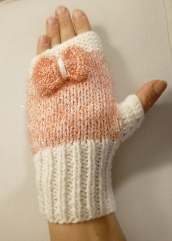 Beyaz-Pembe Örgü Bohem Kadın Eldiveni - Görsel 6