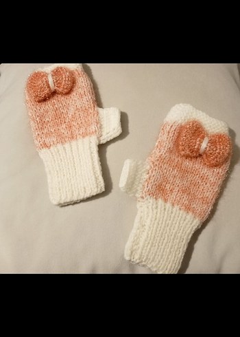 Beyaz-Pembe Örgü Bohem Kadın Eldiveni - Görsel 2