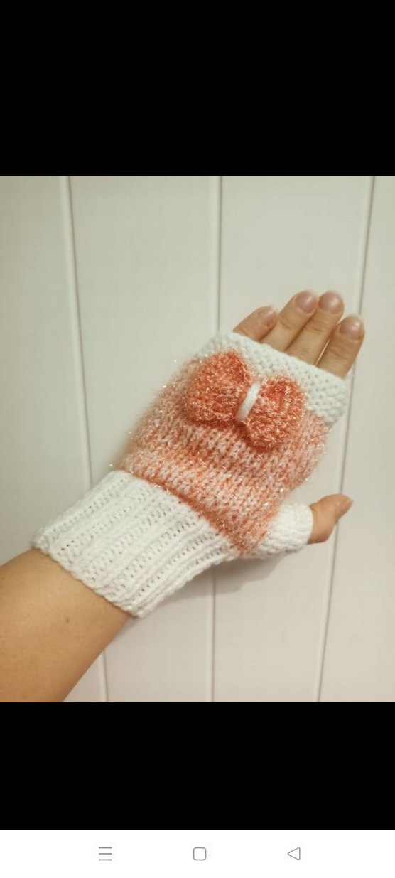 Beyaz-Pembe Örgü Bohem Kadın Eldiveni - Görsel 5