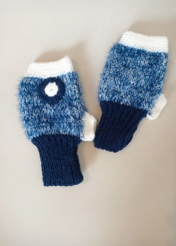 Mavi Örgü Parmaksız Kadın Eldiveni - Görsel 6