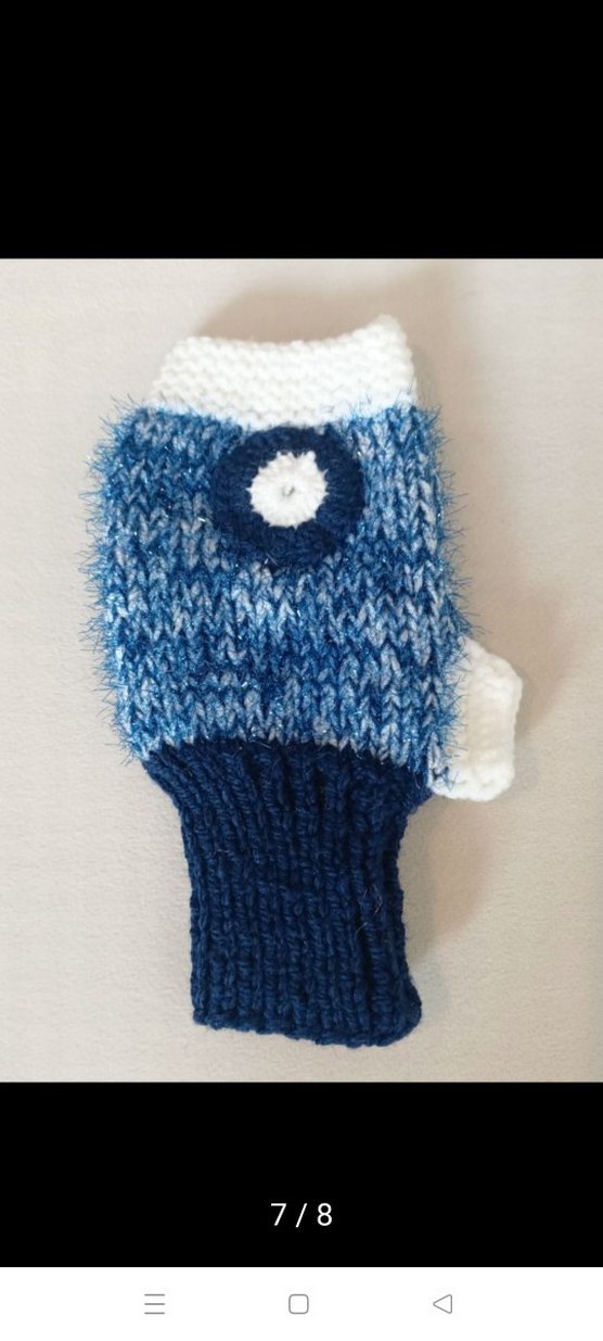 Mavi Örgü Parmaksız Kadın Eldiveni - Görsel 4