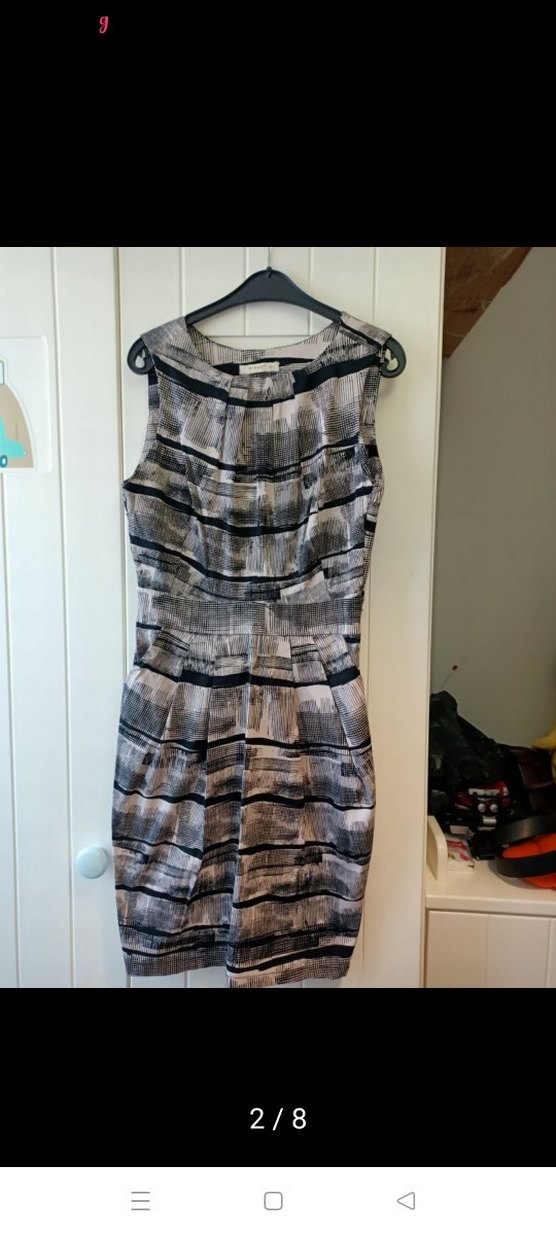 Gri Desenli Midi Pilili Kolsuz Ofis Elbisesi - Görsel 2