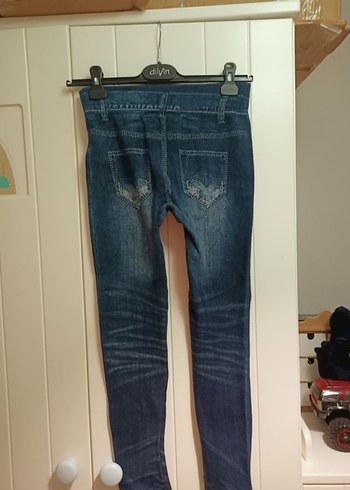 Düğmeli Mavi Denim Kadın Tayt - Görsel 5