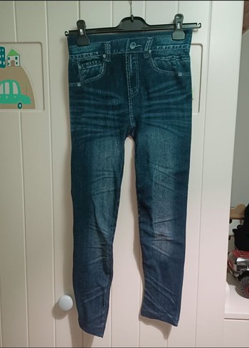 Düğmeli Mavi Denim Kadın Tayt - Görsel 2