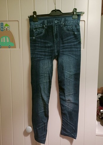 Düğmeli Mavi Denim Kadın Tayt - Görsel 6