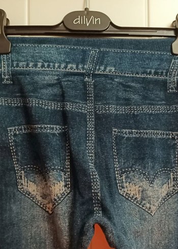 Düğmeli Mavi Denim Kadın Tayt - Görsel 3