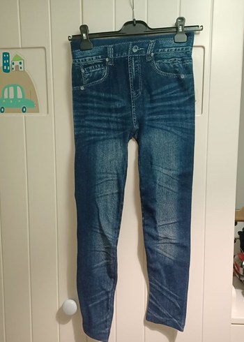 Düğmeli Mavi Denim Kadın Tayt - Görsel 7