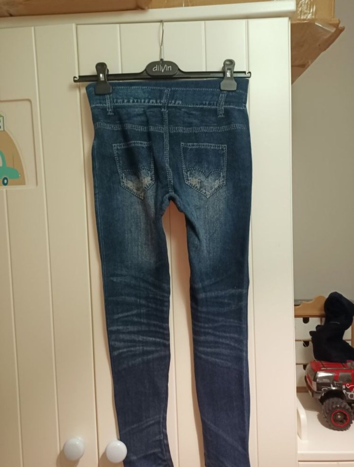 Düğmeli Mavi Denim Kadın Tayt - Görsel 5