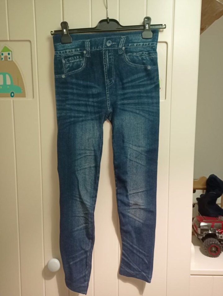 Düğmeli Mavi Denim Kadın Tayt - Görsel 4