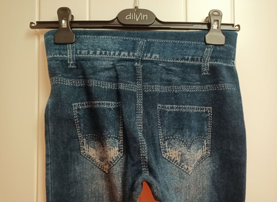 Düğmeli Mavi Denim Kadın Tayt - Görsel 3