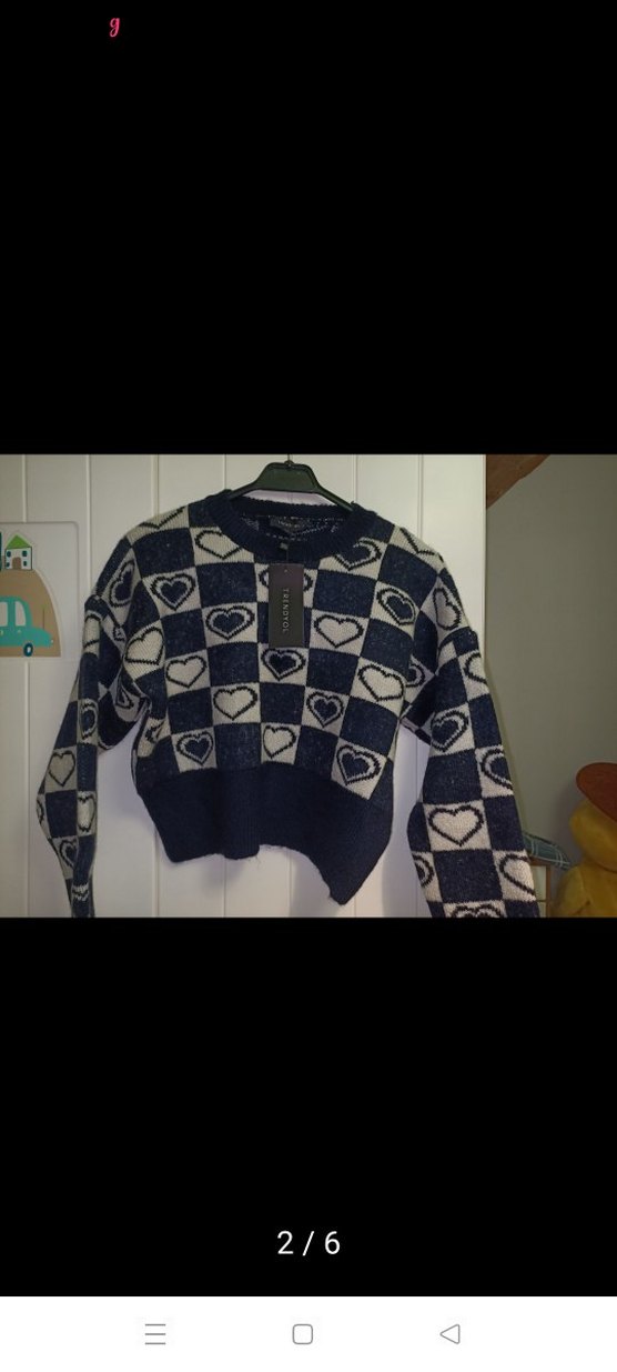 Trendyol Kareli Kalp Desenli Örgü Kadın Crop Kazak - Görsel 5