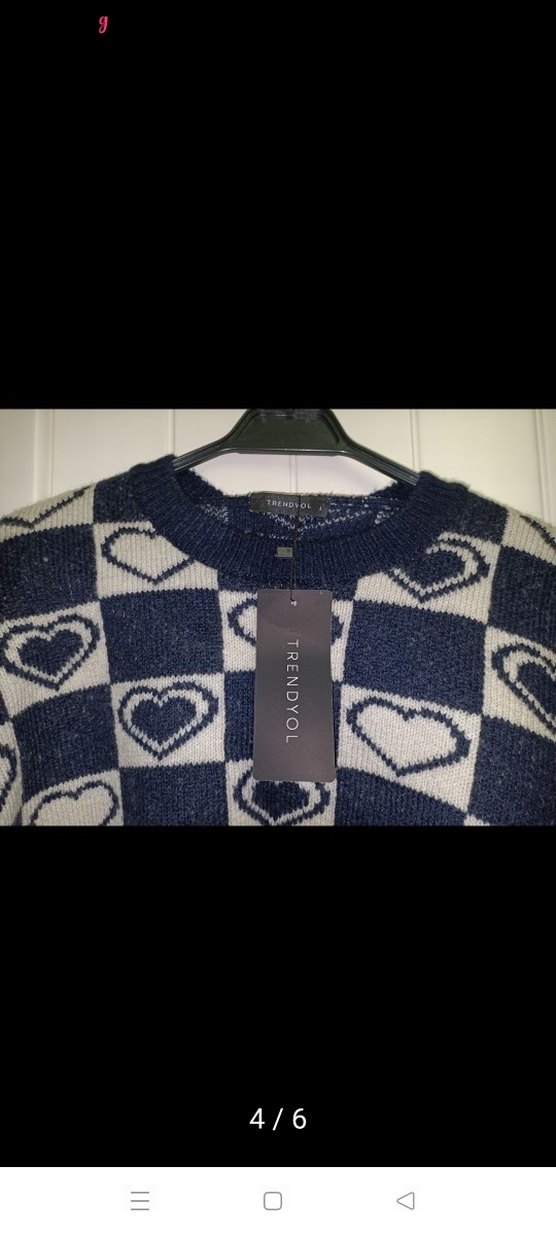 Trendyol Kareli Kalp Desenli Örgü Kadın Crop Kazak - Görsel 2