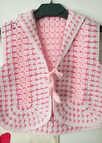 Kız Çocuk Pembe Örgü Yelek - Görsel 3