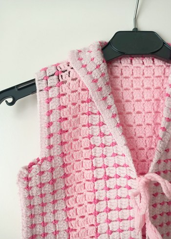 Kız Çocuk Pembe Örgü Yelek - Görsel 5