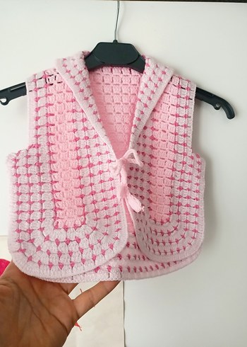 Kız Çocuk Pembe Örgü Yelek - Görsel 6