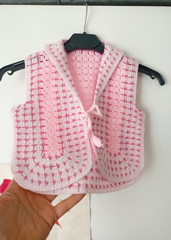 Kız Çocuk Pembe Örgü Yelek - Görsel 7