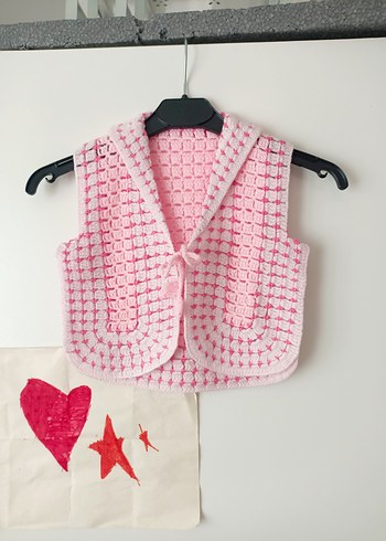 Kız Çocuk Pembe Örgü Yelek - Görsel 9