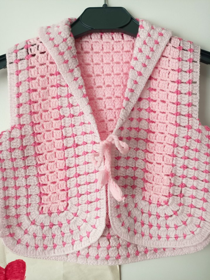 Kız Çocuk Pembe Örgü Yelek - Görsel 3
