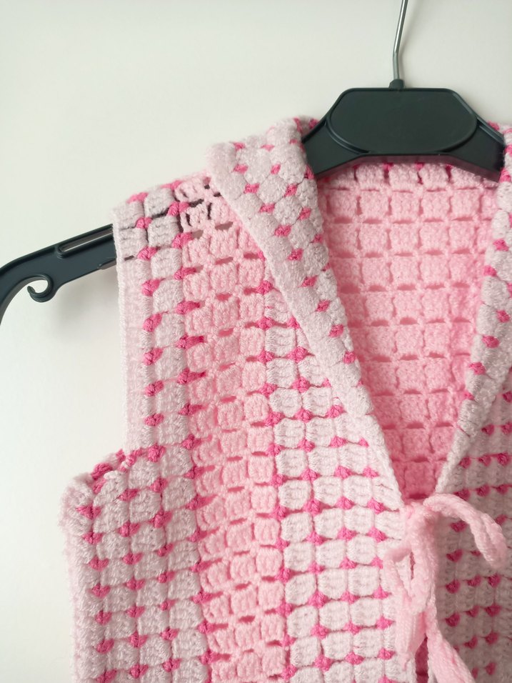 Kız Çocuk Pembe Örgü Yelek - Görsel 5