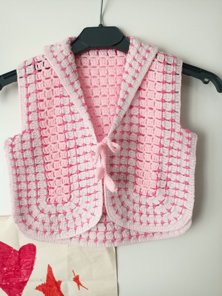 Kız Çocuk Pembe Örgü Yelek - Görsel 2