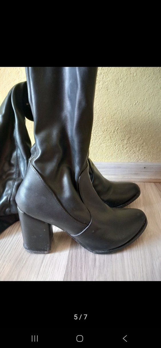 Kadın Siyah Parlak Deri Dizüstü Tokalı Bot - Görsel 4