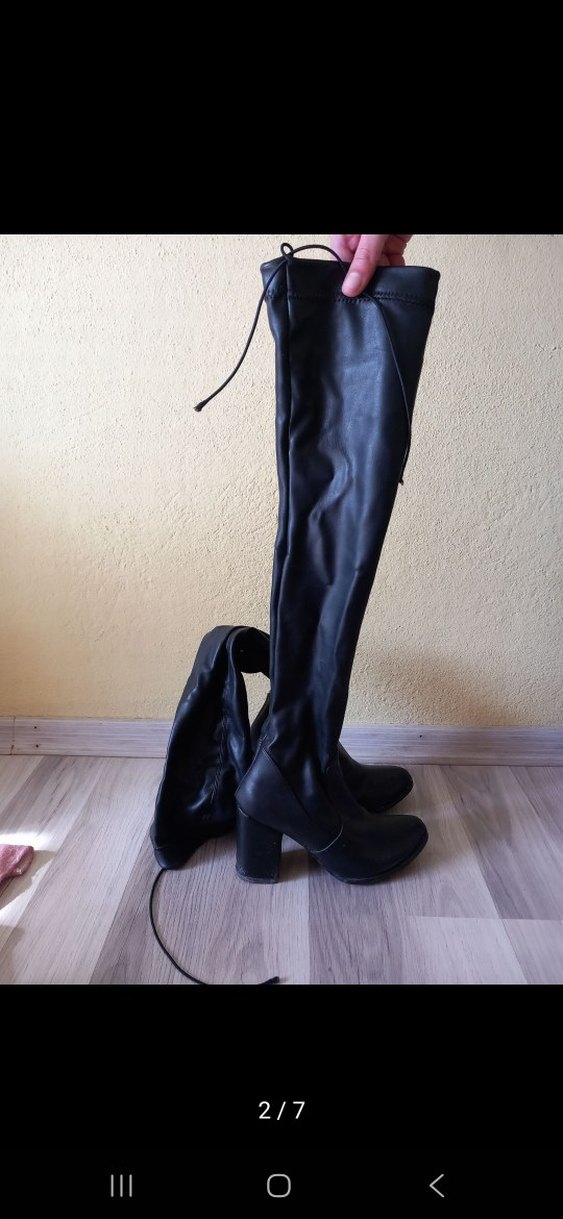 Kadın Siyah Parlak Deri Dizüstü Tokalı Bot - Görsel 2