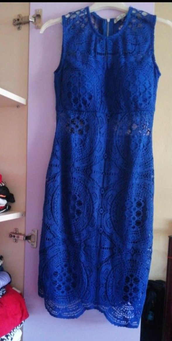 Dantel Detaylı Lacivert Midi Kadın Abiye Elbise - Görsel 2