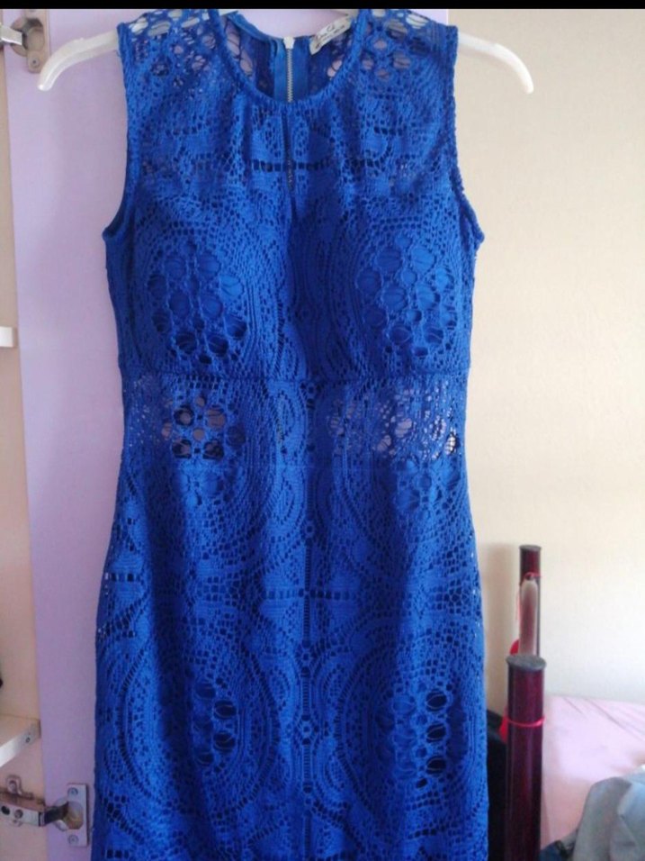 Dantel Detaylı Lacivert Midi Kadın Abiye Elbise - Görsel 3