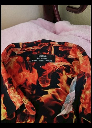 Düğmeli Siyah Turuncu Tie-Dye Geniş Kesim Gömlek - Görsel 5