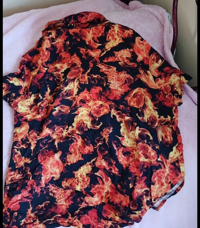 Düğmeli Siyah Turuncu Tie-Dye Geniş Kesim Gömlek - Görsel 4