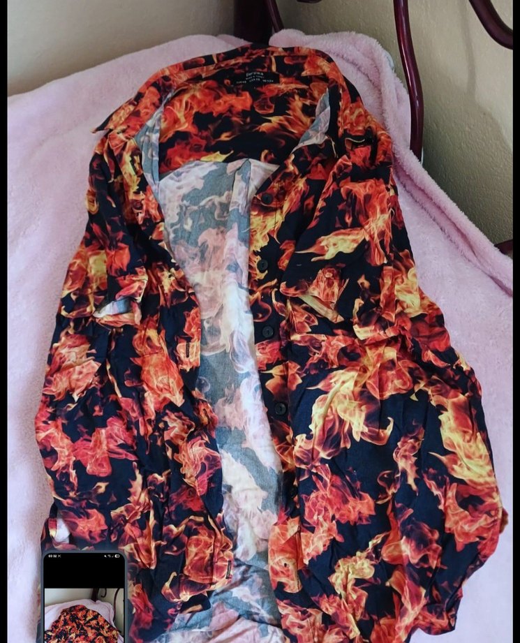 Düğmeli Siyah Turuncu Tie-Dye Geniş Kesim Gömlek - Görsel 3