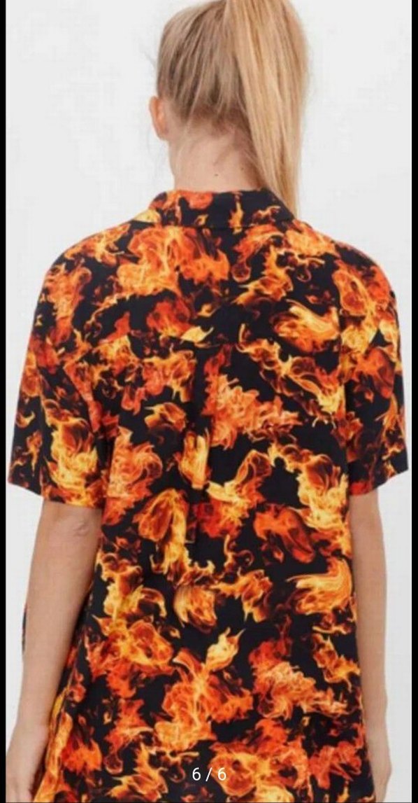 Düğmeli Siyah Turuncu Tie-Dye Geniş Kesim Gömlek - Görsel 2