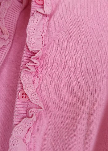 24-36 Ay Beden Kız Çocuk Pembe Fırfırlı Triko Hırka