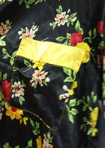 Sarı Detaylı Vintage Çiçekli Midi Kadın Sabahlık - Görsel 5