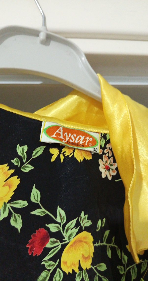 Sarı Detaylı Vintage Çiçekli Midi Kadın Sabahlık - Görsel 4