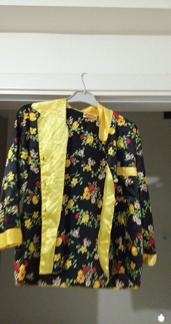 Sarı Detaylı Vintage Çiçekli Midi Kadın Sabahlık - Görsel 2