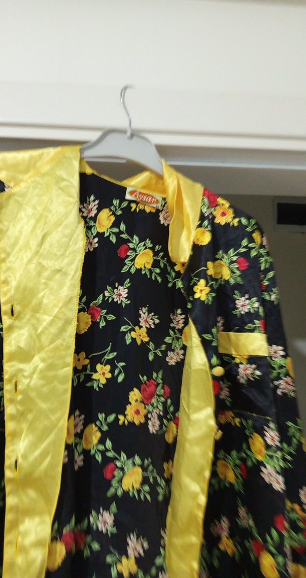 Sarı Detaylı Vintage Çiçekli Midi Kadın Sabahlık - Görsel 3